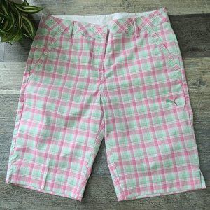 Pink & Green Plaid Women's Puma Bermuda Golf Shorts Size 8